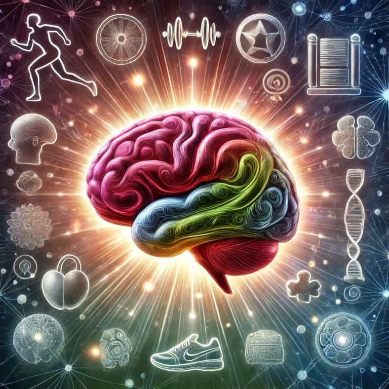 Cerebro escolhendo entre alimentos saudáveis e fast food, representando a adaptação do organismo às rotinas e ao paladar